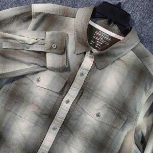 REI COOPERATIVE Shirt Mens‎ Extra Large Green Gray Plaid Button Up Long Sleeve